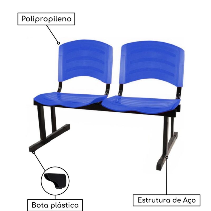 Cadeira Longarina PLÁSTICA 02 Lugares – Cor Azul 33028 Araguaia Móveis para Escritório 4