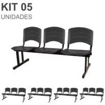 Kit 05 Cadeiras Longarinas PLÁSTICA 03 Lugares – Cor PRETO 33034 Araguaia Móveis para Escritório