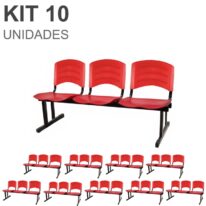 Kit 10 Cadeiras Longarinas PLÁSTICAS 03 Lugares – Cor Vermelho 33048 Araguaia Móveis para Escritório