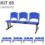 Kit 05 Cadeiras Longarinas PLÁSTICAS 03 Lugares – Cor Azul 33052 Araguaia Móveis para Escritório 7