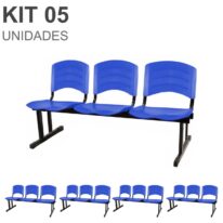 Kit 05 Cadeiras Longarinas PLÁSTICAS 03 Lugares – Cor Azul 33052 Araguaia Móveis para Escritório