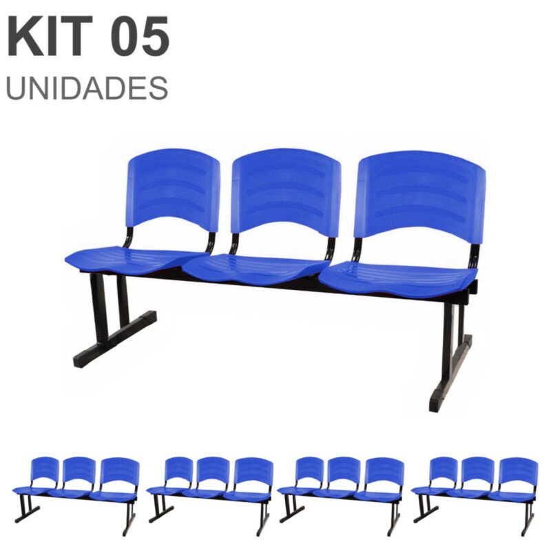 Kit 05 Cadeiras Longarinas PLÁSTICAS 03 Lugares – Cor Azul 33052 Araguaia Móveis para Escritório 2