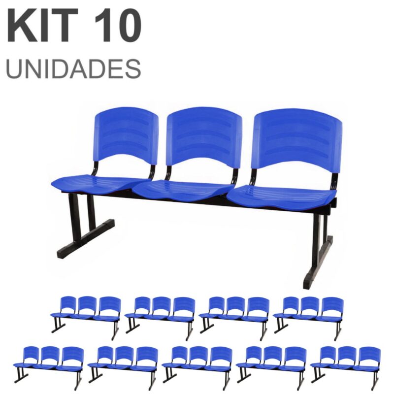 Kit 10 Cadeiras Longarinas PLÁSTICAS 03 Lugares – Cor Azul 33057 Araguaia Móveis para Escritório 2