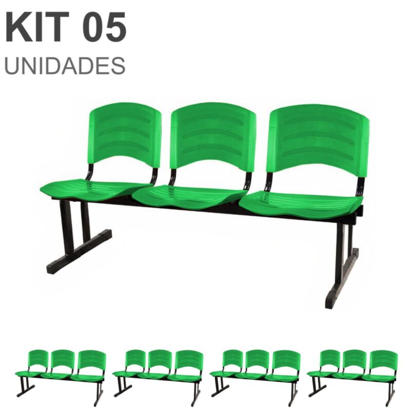Kit 05 Cadeiras Longarinas PLÁSTICAS 03 Lugares – Cor Verde 33061 Araguaia Móveis para Escritório 2