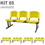 Kit 05 Cadeiras Longarinas PLÁSTICAS 03 Lugares – Cor Amarelo 33080 Araguaia Móveis para Escritório 7