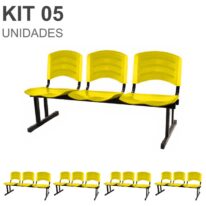 Kit 05 Cadeiras Longarinas PLÁSTICAS 03 Lugares – Cor Amarelo 33080 Araguaia Móveis para Escritório