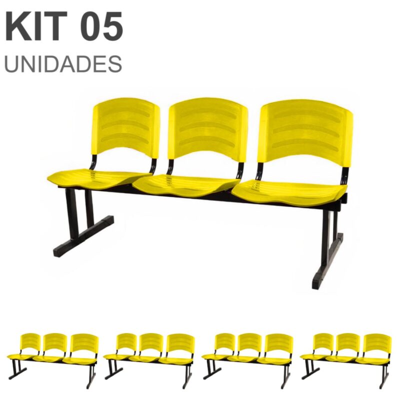 Kit 05 Cadeiras Longarinas PLÁSTICAS 03 Lugares – Cor Amarelo 33080 Araguaia Móveis para Escritório 2