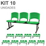 Kit 10 Cadeiras Longarinas PLÁSTICAS 03 Lugares – Cor Verde 33066 Araguaia Móveis para Escritório 7