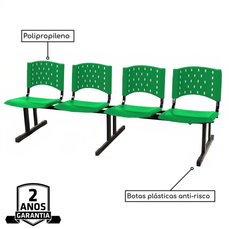 Cadeira Longarina PLASTICA 4 Lugares Cor Verde 33091 Araguaia Móveis para Escritório 3