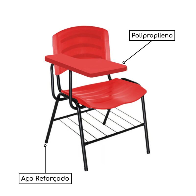 Cadeira Universitária Plástica com Prancheta PLÁSTICA – COR VERMELHO 34022 Araguaia Móveis para Escritório 4