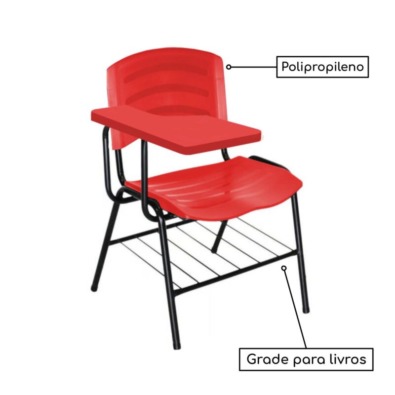 Cadeira Universitária Plástica com Prancheta PLÁSTICA – COR VERMELHO 34022 Araguaia Móveis para Escritório 3
