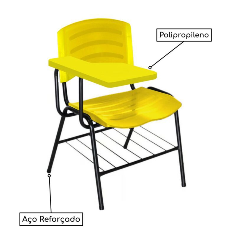 Cadeira Universitária Plástica com Prancheta PLÁSTICA – COR AMARELO 34025 Araguaia Móveis para Escritório 3