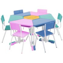 Conjunto Escolar Hexagonal BABY Mesas e Cadeiras – 06 A 09 anos – JUVENIL – 41005 Araguaia Móveis para Escritório