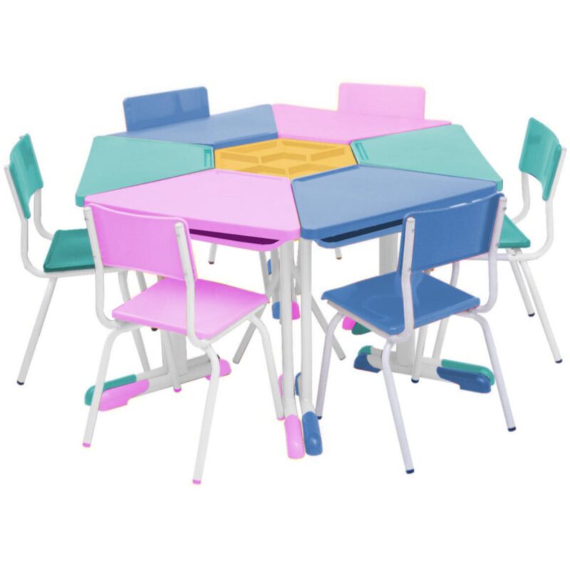 Conjunto Escolar Hexagonal BABY Mesas e Cadeiras – 06 A 09 anos – JUVENIL – 41005 Araguaia Móveis para Escritório 2