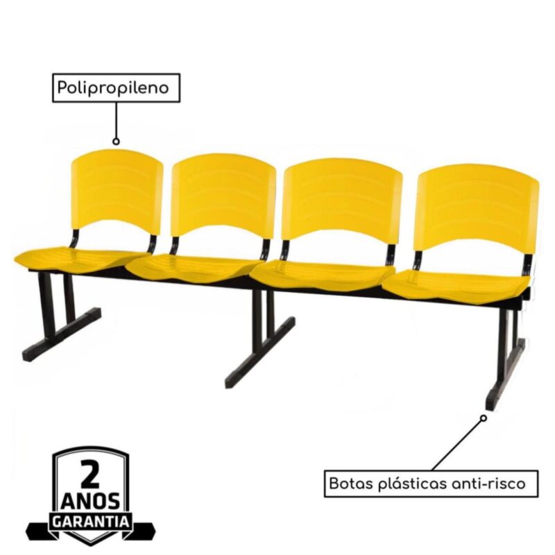 Cadeira Longarina PLASTICA 4 Lugares Cor Amarelo 33097 Araguaia Móveis para Escritório 4