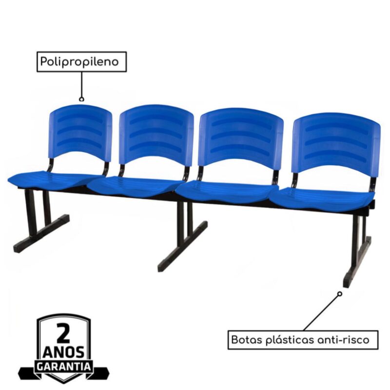 Cadeira Longarina PLASTICA 4 Lugares Cor Azul 33098 Araguaia Móveis para Escritório 3