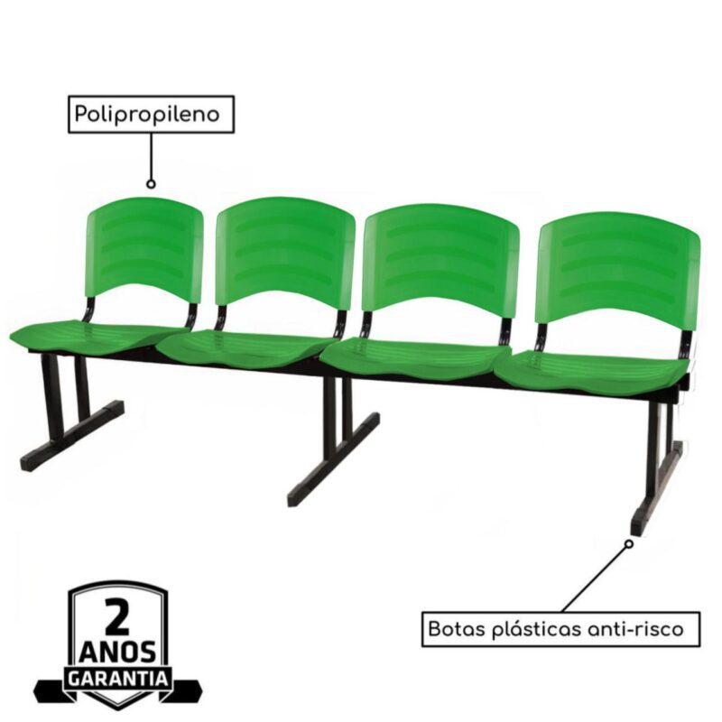 Cadeira Longarina PLASTICA 4 Lugares Cor Verde 33099 Araguaia Móveis para Escritório 3