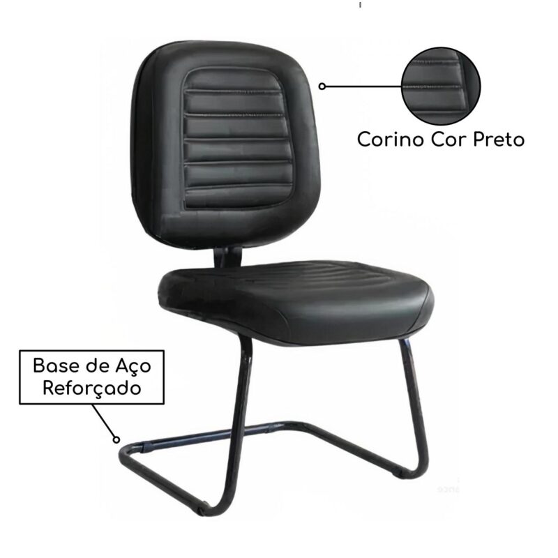 Cadeira DIRETOR COSTURADA Base em “S” Preta s/ Braço 30303 Araguaia Móveis para Escritório 3