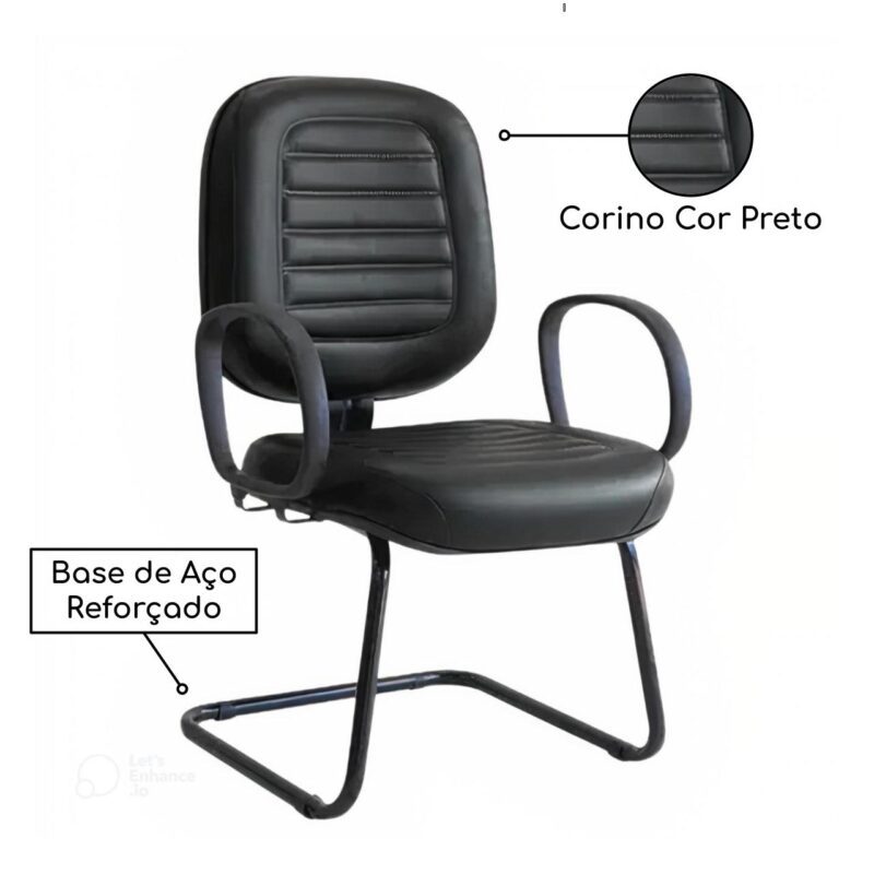Cadeira DIRETOR COSTURADA Base em “S” Preta c/ Braço Corsa 30300 Araguaia Móveis para Escritório 3