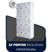 Armário Roupeiro de Aço c/ 12 Portas PEQUENAS – 1,95×0,92×0,40m – SA – CZ/CZ – 14001 Araguaia Móveis para Escritório