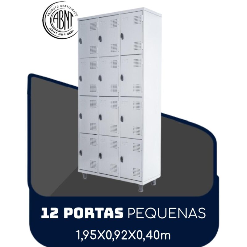 Armário Roupeiro de Aço c/ 12 Portas PEQUENAS – 1,95×0,92×0,40m – SA – CZ/CZ – 14001 Araguaia Móveis para Escritório 2