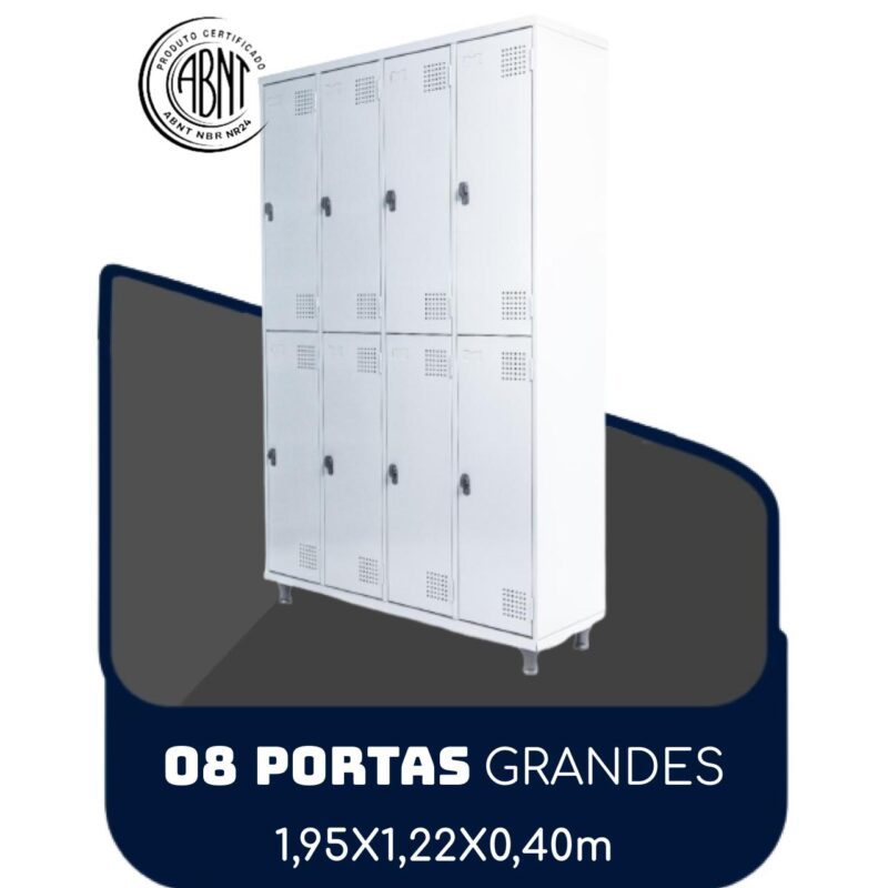 Armário Roupeiro de Aço c/ 08 Portas GRANDES – 1,95×1,22×0,40m – SA – CZ/CZ – 14003 Araguaia Móveis para Escritório 2