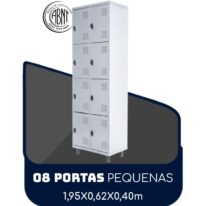 Armário Roupeiro de Aço c/ 08 Portas PEQUENAS 1,95×0,62×0,40m – SA – Cinza – 14002 Araguaia Móveis para Escritório