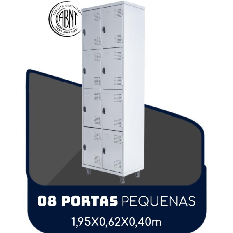 Armário Roupeiro de Aço c/ 08 Portas PEQUENAS 1,95×0,62×0,40m – SA – Cinza – 14002 Araguaia Móveis para Escritório 2