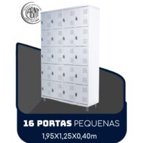 Armário Roupeiro de Aço c/ 16 Portas PEQUENAS – 1,95×1,25×0,40m – SA – CZ/CZ – 14000 Araguaia Móveis para Escritório