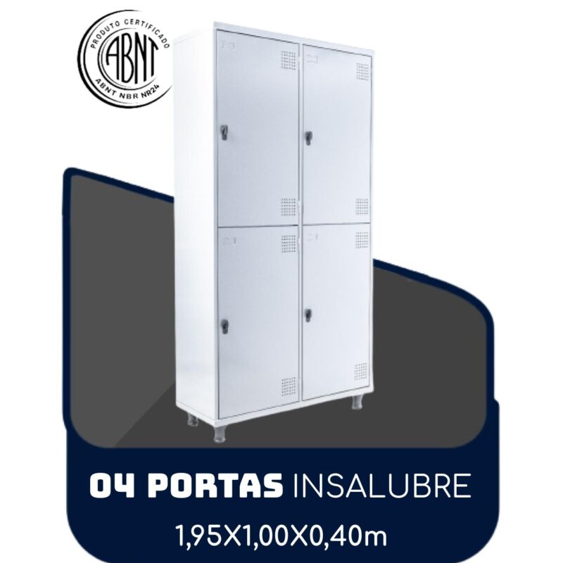 Roupeiro de Aço INSALUBRE com 04 Portas – 1,95×1,00×0,40m – CZ/CZ – SA – 14006 Araguaia Móveis para Escritório 2