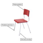 Conjunto Quadrado c/ 04 Cadeiras COR VERMELHO – TAMPO PLÁSTICO – 06 a 09 Anos – JUVENIL – 44007 Araguaia Móveis para Escritório 9