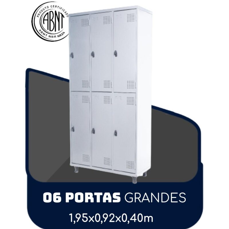 Armário Roupeiro de Aço c/ 06 Portas GRANDES – 1,95×0,92×0,40m – SA – CZ/CZ – 14009 Araguaia Móveis para Escritório 2