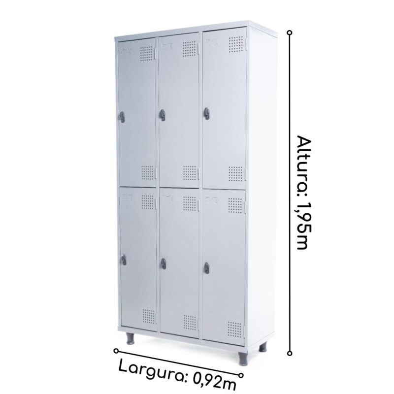 Armário Roupeiro de Aço c/ 06 Portas GRANDES – 1,95×0,92×0,40m – SA – CZ/CZ – 14009 Araguaia Móveis para Escritório 3