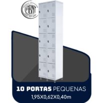 Armário Roupeiro de Aço c/ 10 Portas PEQUENAS – 1,95×0,62×0,40m – SA – CZ/CZ – 14010 Araguaia Móveis para Escritório