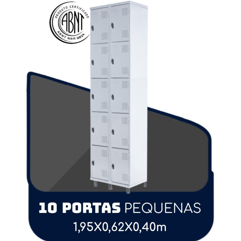 Armário Roupeiro de Aço c/ 10 Portas PEQUENAS – 1,95×0,62×0,40m – SA – CZ/CZ – 14010 Araguaia Móveis para Escritório 2