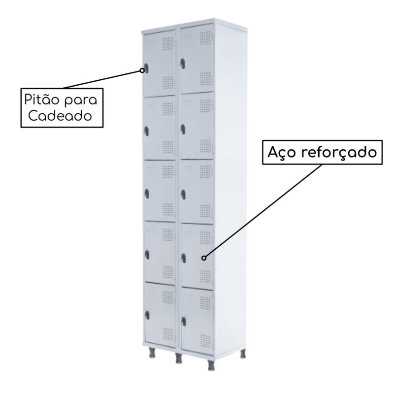 Armário Roupeiro de Aço c/ 10 Portas PEQUENAS – 1,95×0,62×0,40m – SA – CZ/CZ – 14010 Araguaia Móveis para Escritório 4