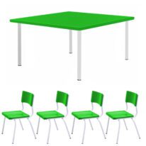 Conjunto Quadrado c/ 04 Cadeiras COR VERDE – TAMPO PLÁSTICO – 02 a 06 Anos – INFANTIL – 44003 Araguaia Móveis para Escritório