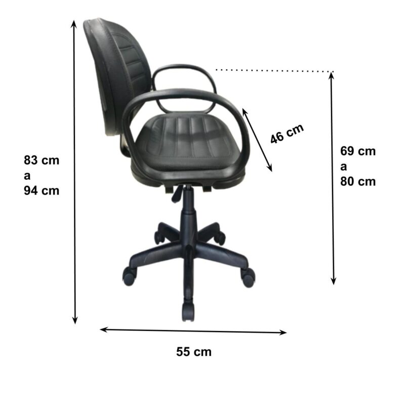 Cadeira Executiva COSTURADA Giratória com Braço CORSA Cor Preta – 31004 Araguaia Móveis para Escritório 4