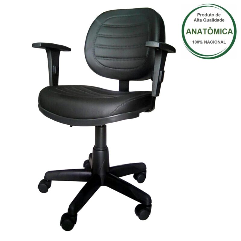 Cadeira Executiva COSTURADA Giratória com Braços Reguláveis Cor Preta – 31005 Araguaia Móveis para Escritório 2