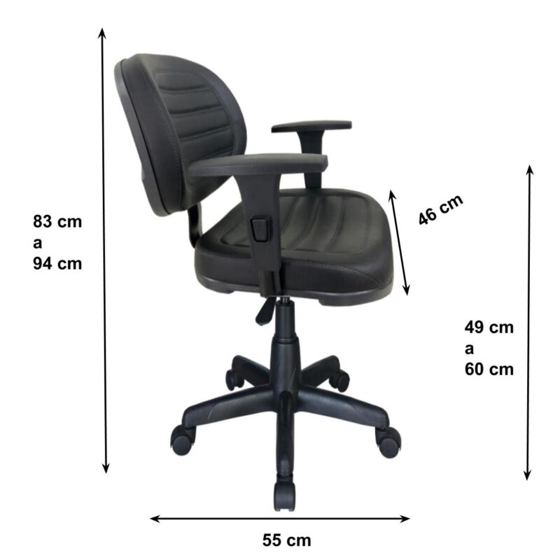 Cadeira Executiva COSTURADA Giratória com Braços Reguláveis Cor Preta – 31005 Araguaia Móveis para Escritório 4
