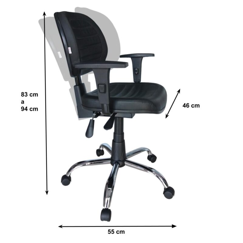 Cadeira Executiva Back System COSTURADA – ARANHA CROMADA – Braços Reguláveis – Cor Preta 31011 Araguaia Móveis para Escritório 3
