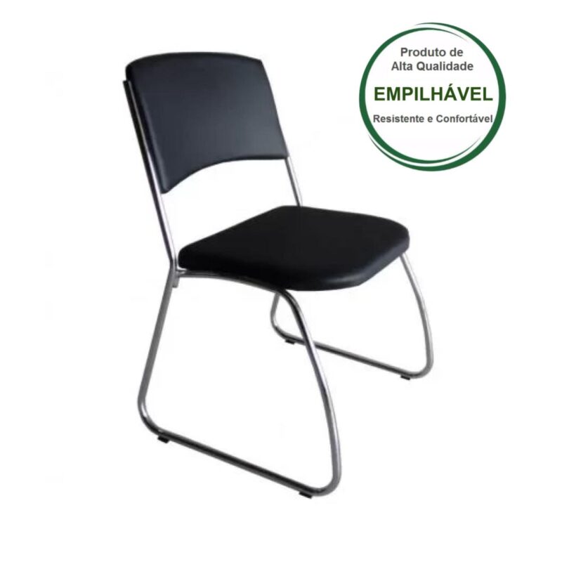 Cadeira Interlocutor Level Cromada – Cor Preto – (EMPILHÁVEL) 32995 Araguaia Móveis para Escritório 3