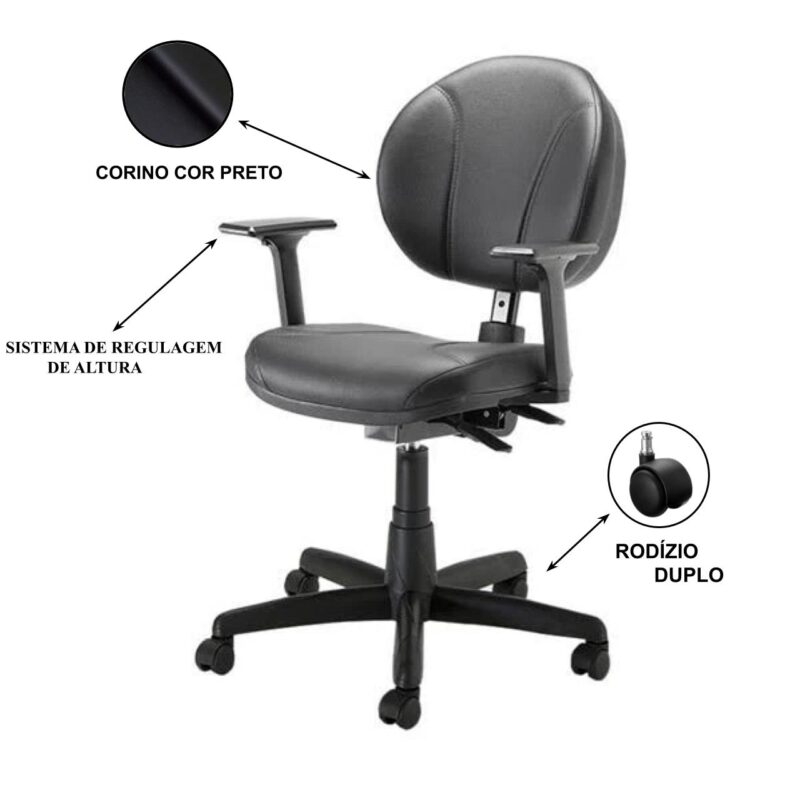 Cadeira Executiva BACK SYSTEM OPERATIVA c/ Braços Reguláveis – CORINO PRETO 32987 Araguaia Móveis para Escritório 5