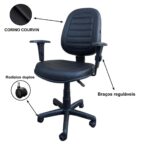 Cadeira Diretorzinha Costurada Giratória c/ Braços Reguláveis 32988 Araguaia Móveis para Escritório 6