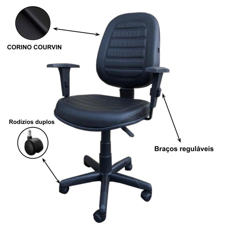 Cadeira Diretorzinha Costurada Giratória c/ Braços Reguláveis 32988 Araguaia Móveis para Escritório 3