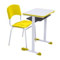 Kit Escolar Individual AMARELO – (Mesa e Cadeira) – ADULTO – MADEIRA – COR AMARELO – 40098 Araguaia Móveis para Escritório