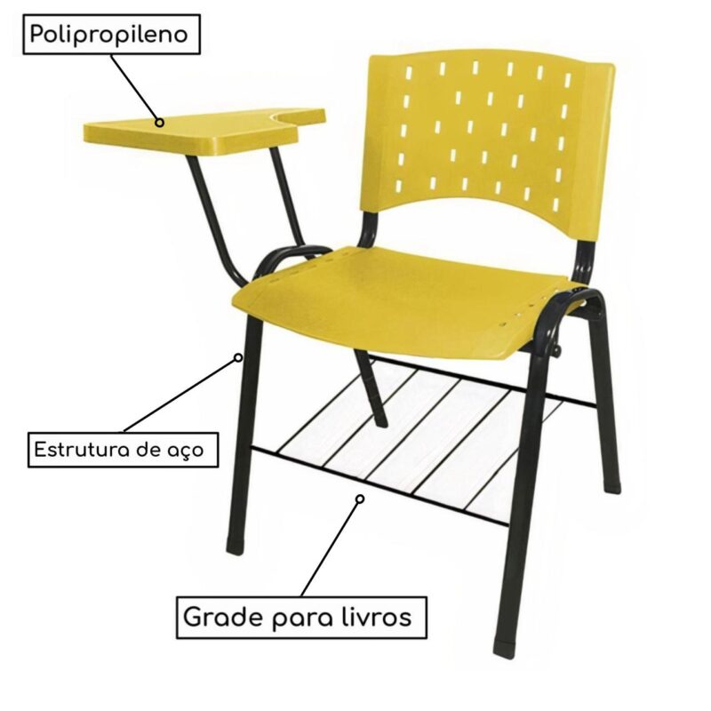 Cadeira Universitária PRANCHETA PLÁSTICA com Porta Livros – Cor Amarelo 32021 Araguaia Móveis para Escritório 3
