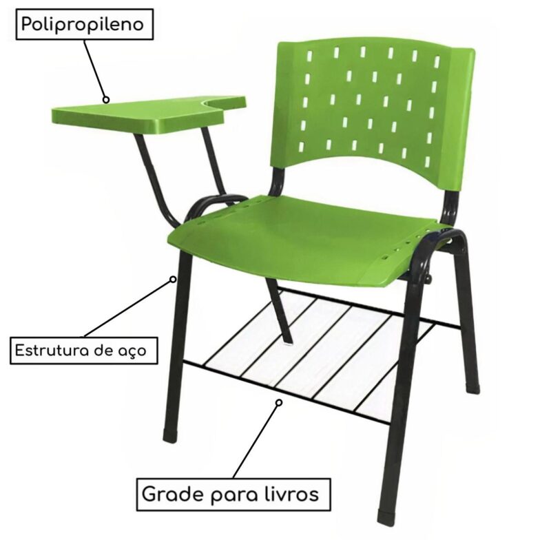Cadeira Universitária PRANCHETA PLÁSTICA com Porta Livros – Cor Verde 32023 Araguaia Móveis para Escritório 3