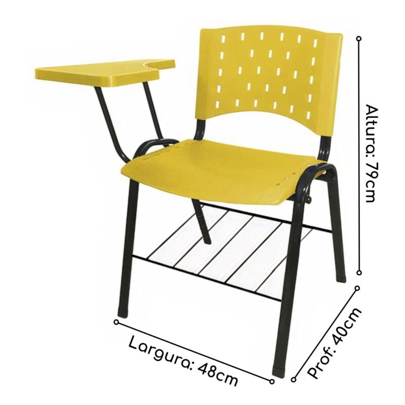 Cadeira Universitária PRANCHETA PLÁSTICA com Porta Livros – Cor Amarelo 32021 Araguaia Móveis para Escritório 4