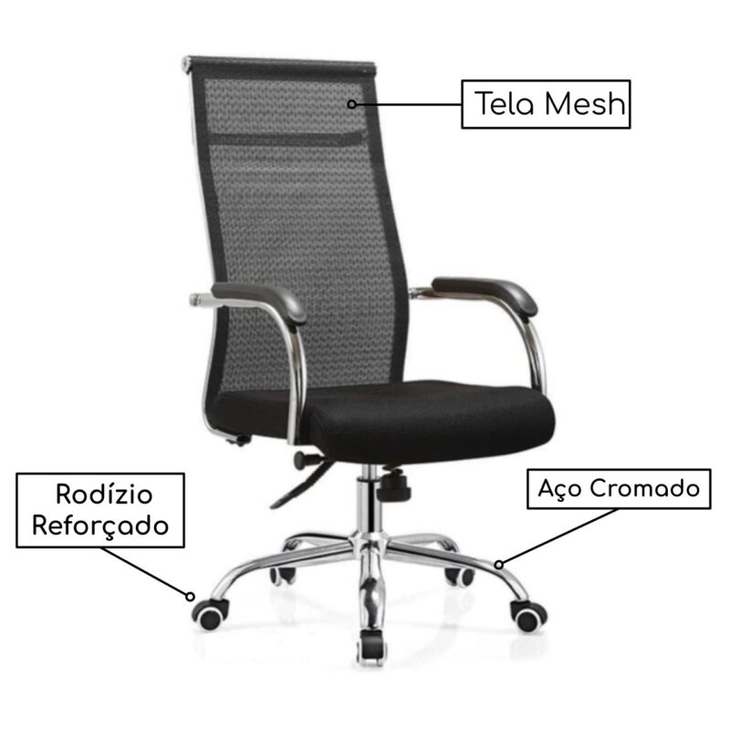 Cadeira Tela Mesh DUBAI Giratória Cromada – PMD – 31019 Araguaia Móveis para Escritório 3